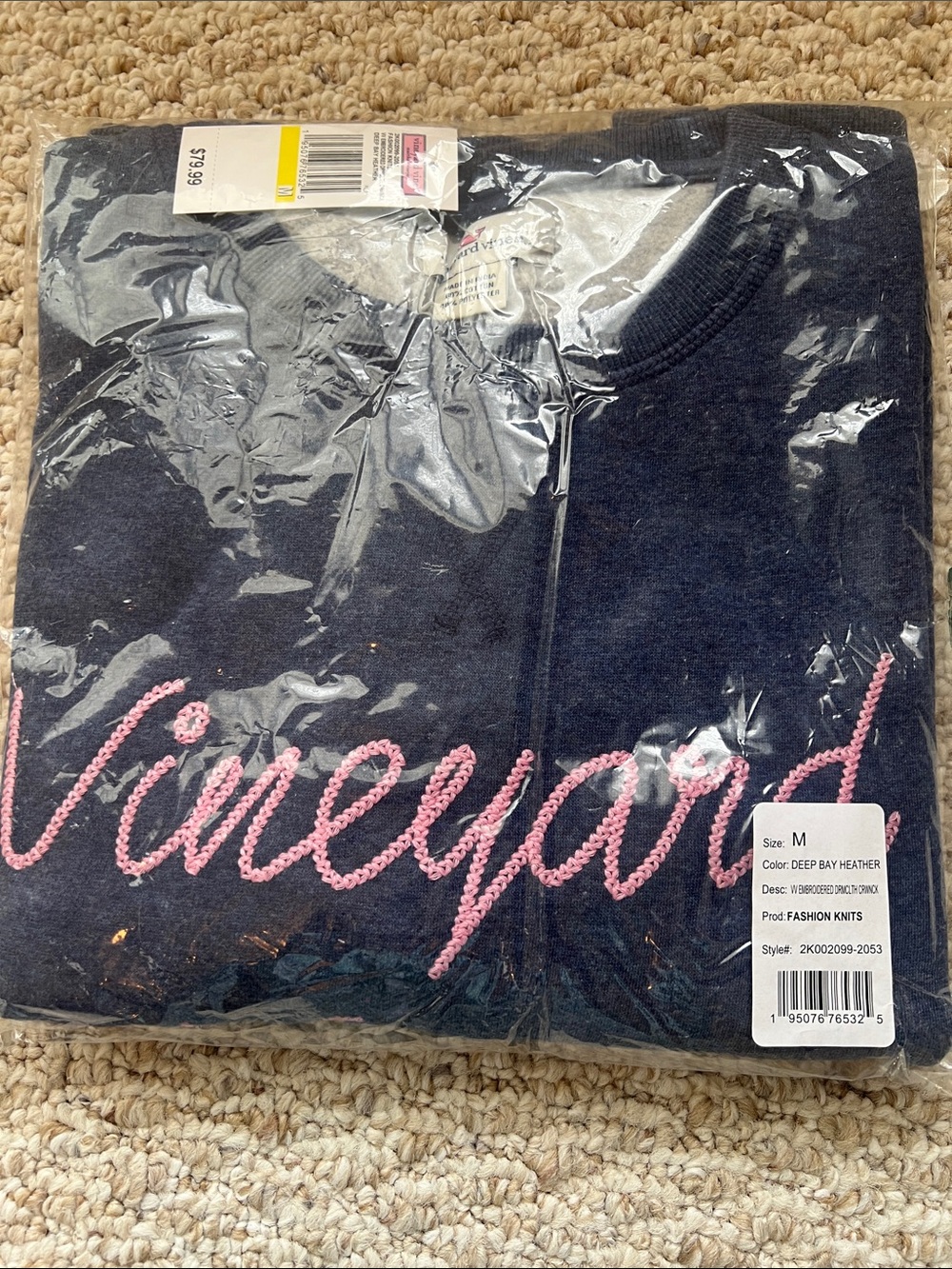 Vineyard Vines Deep Bay Heather Sweatshirt with Pink Script